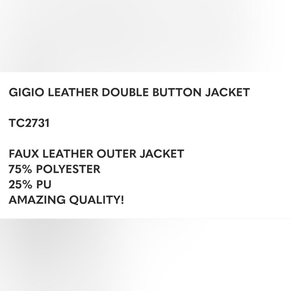 GIGIO FAUX LEATHER DOUBLE BUTTON JACKET. NWT - Picture 8 of 8